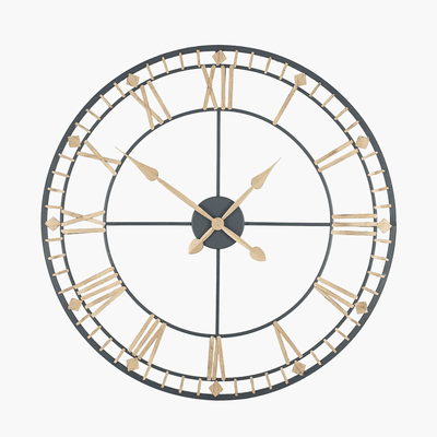 In Stock - Aimee Large Antique Bronze & Gold Metal Round Wall Clock Accessories 