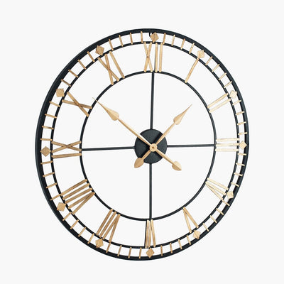 In Stock - Aimee Large Antique Bronze & Gold Metal Round Wall Clock 