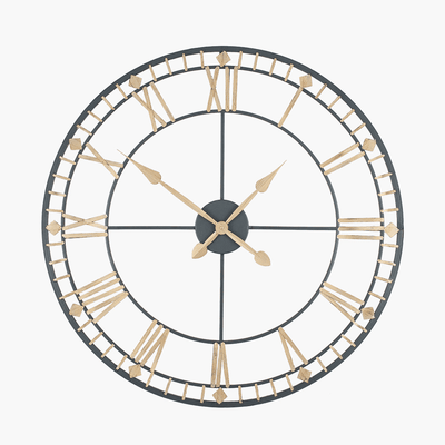 In Stock - Aimee Large Antique Bronze & Gold Metal Round Wall Clock 