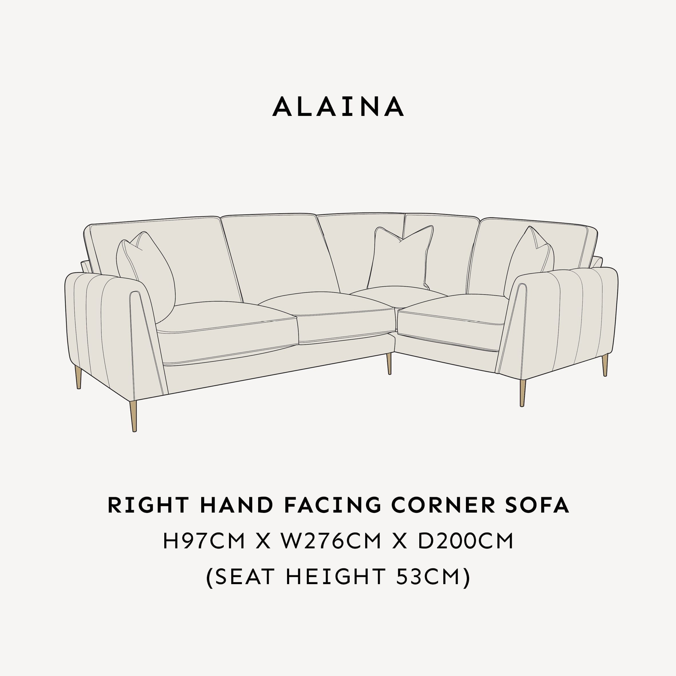 Alaina Cloud Bouclé Right Hand Facing Corner Sofa with Gold Legs dimensions