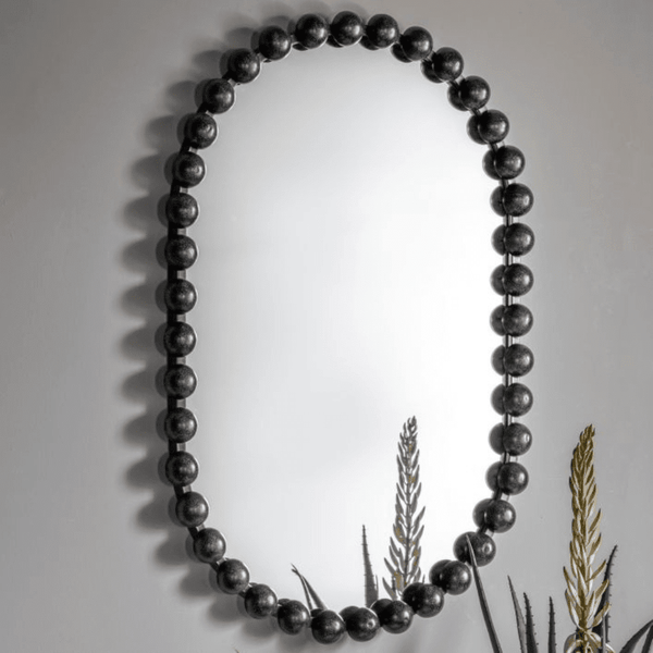 In Stock - Allure Black Oval Beaded Wall Mirror Accessories 