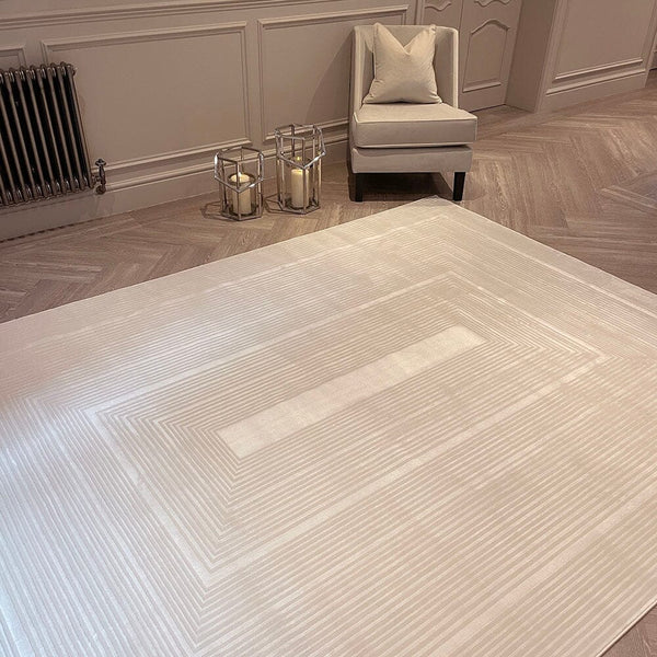 In Stock - Amoria Champagne & Ivory Textured Geometric Rug - 160 x 221cm Textiles 