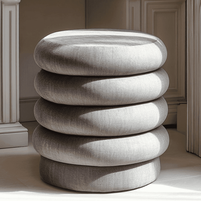 In Stock - Amreli Curved Grey Upholstered Stool Furniture 