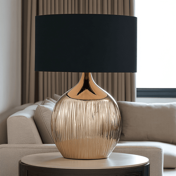 In Stock - Andros Rounded Gold Table Lamp with Black Shade 