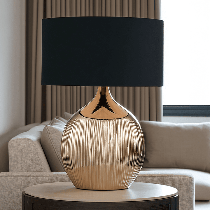 In Stock - Andros Rounded Gold Table Lamp with Black Shade 