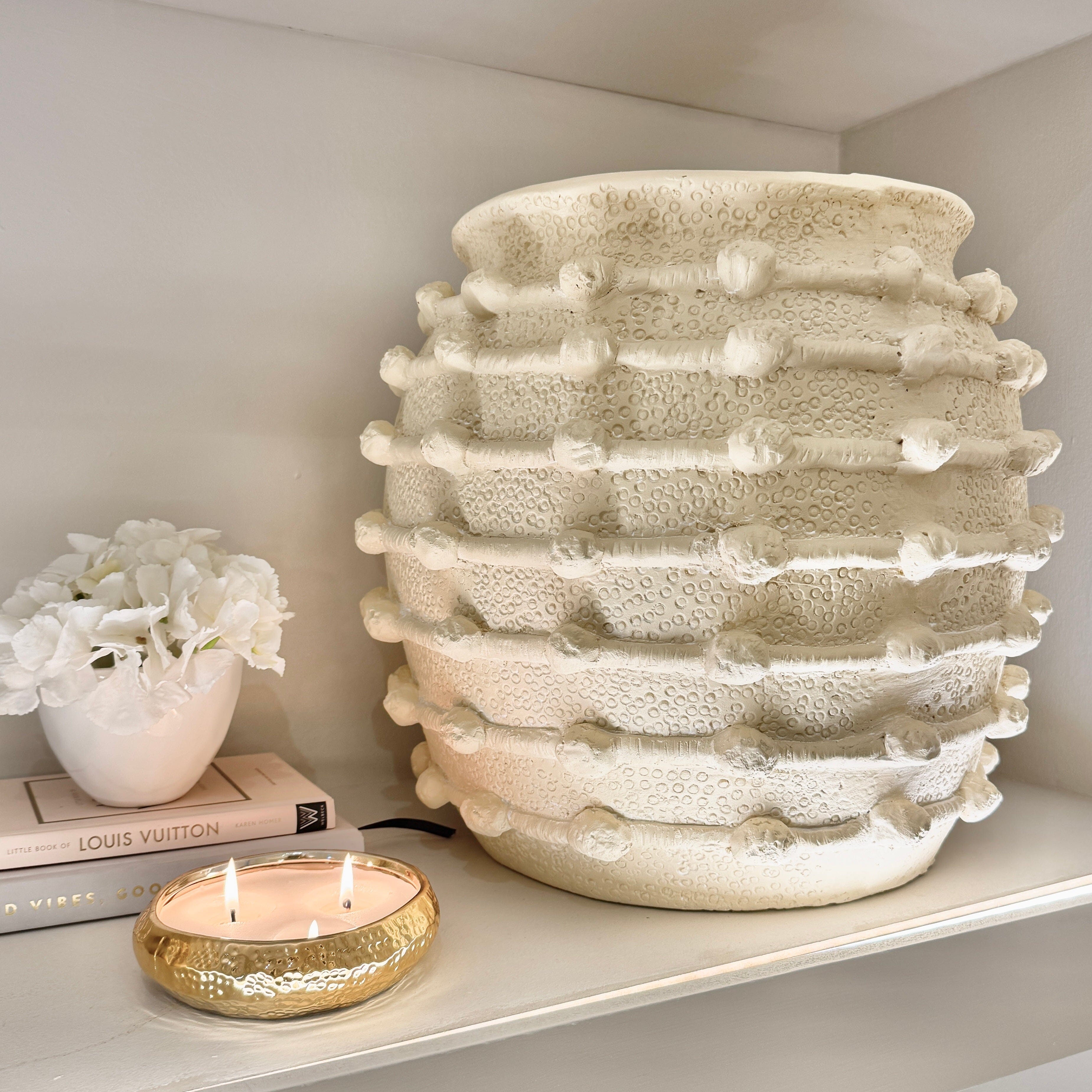 In Stock - Arya Large Beige Bobble Effect Decorative Planter 