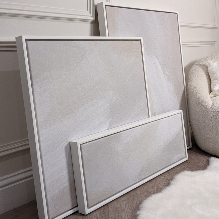 In Stock - Aurelie Neutral Abstract Canvas Wall Art - 100 x 75cm - White Frame Accessories 