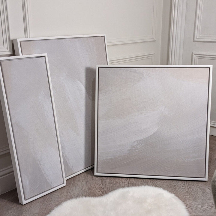 In Stock - Aurelie Neutral Abstract Canvas Wall Art - 100 x 75cm - White Frame Accessories 