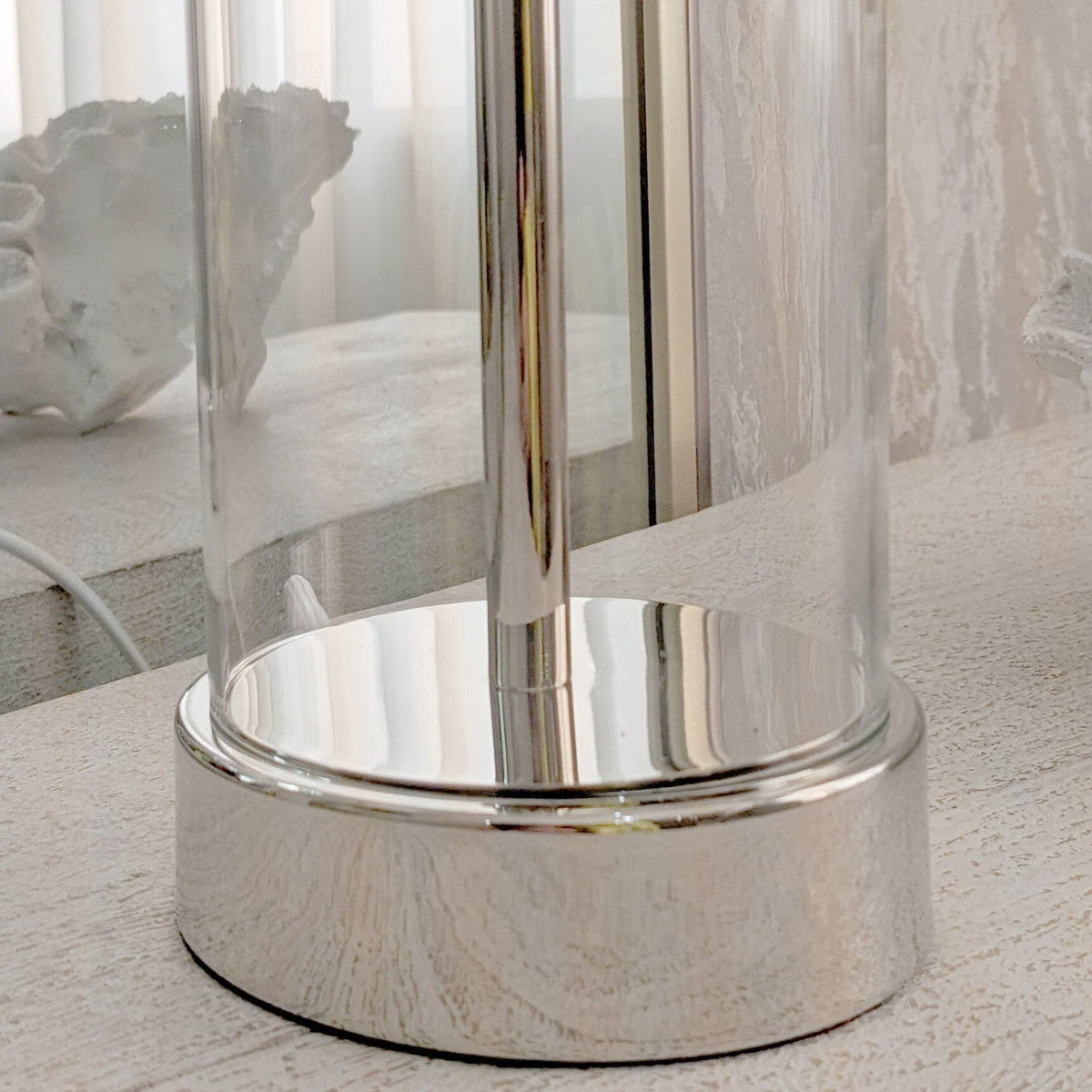 In Stock - Azure Silver & Glass Large Table Lamp Lighting 