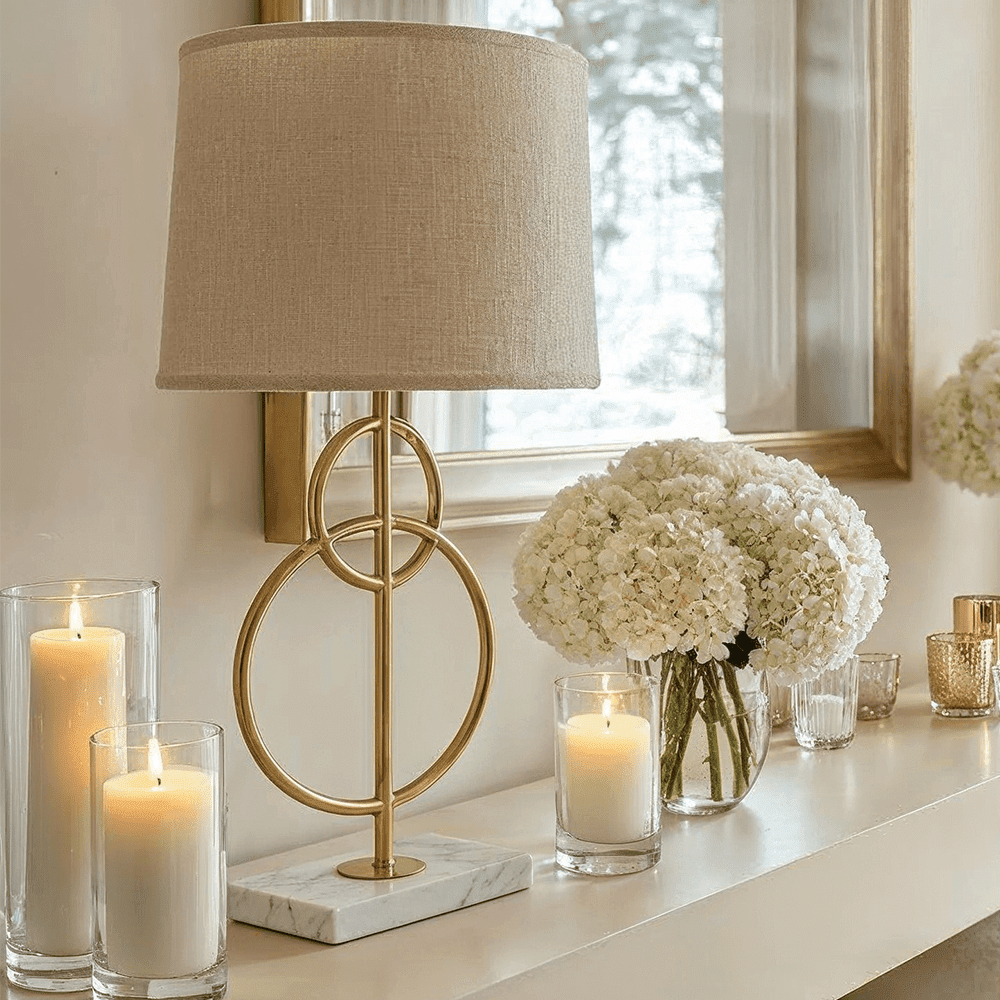 In Stock - Bellagio Gold Circles Table Lamp with Marble Base Lighting 