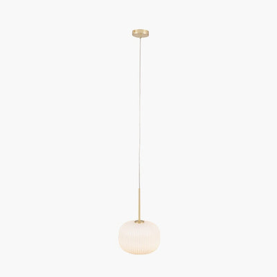 In Stock - Bellamy White Glass & Gold Ribbed Glass Circular Pendant Ceiling Light Lighting 