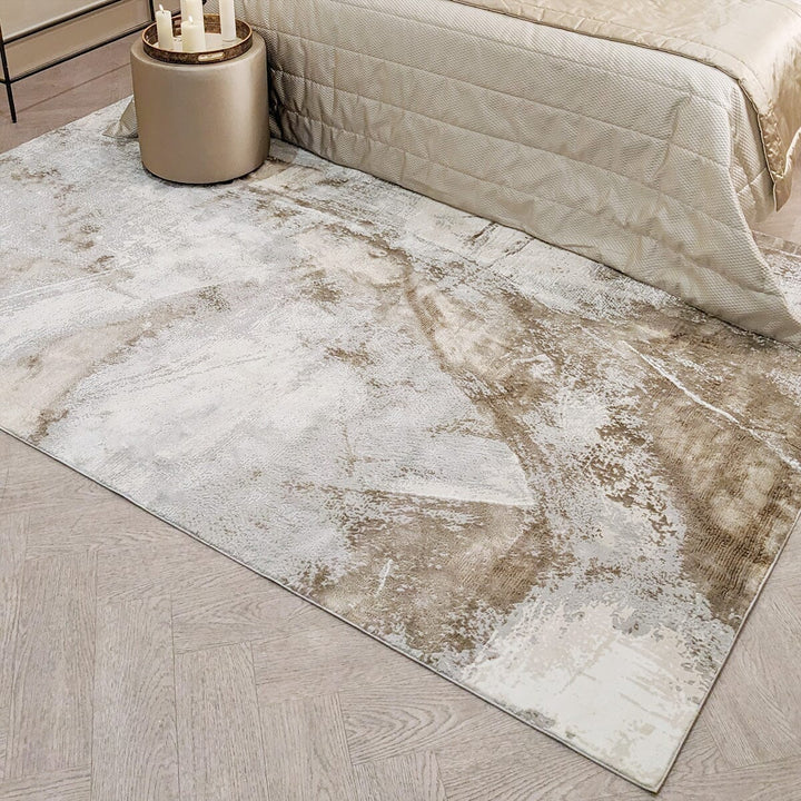 In Stock - Biscotti Luxury Abstract Cream & Mink Metallic Rug - 80x150cm Textiles 