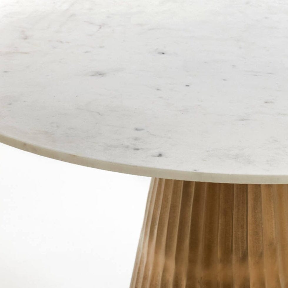 In Stock - Camellia Antique Brass Ribbed Dining Table with White Marble Top Furniture 