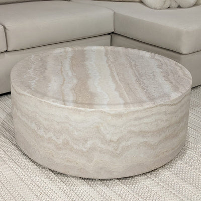 In Stock - Celeste Round Neutral Marble Effect Coffee Table Furniture 