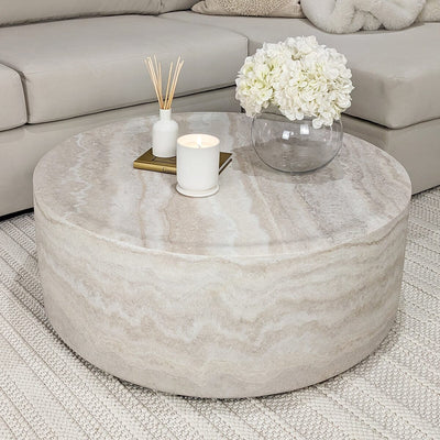 In Stock - Celeste Round Neutral Marble Effect Coffee Table Furniture 