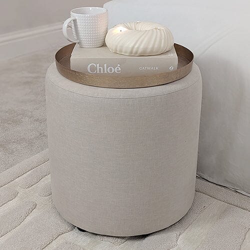 In Stock - Chambray Oyster Round Stool 