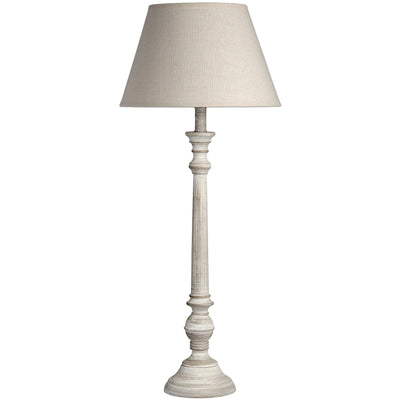 In Stock - Chatsworth Tall Wooden Thin Table Lamp with Neutral Shade 
