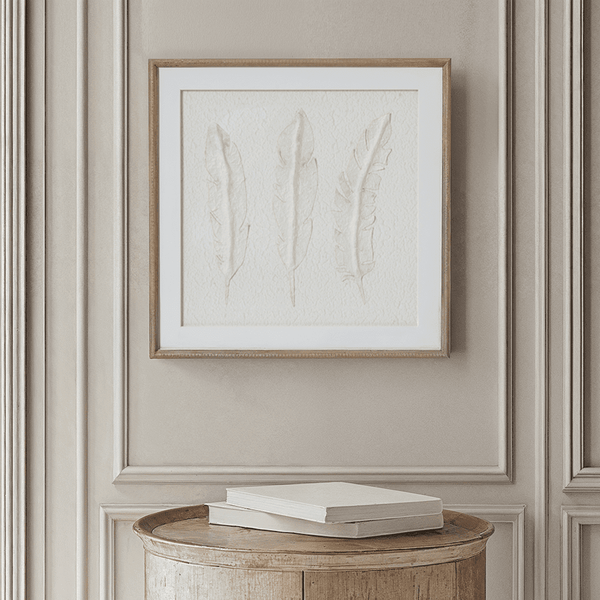 In Stock - Delilah Square White Feathers Textured Framed Wall Art 