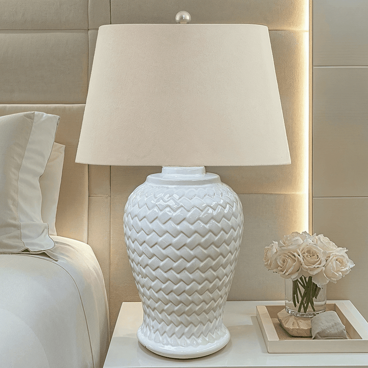 In Stock - Dune Large Ceramic Woven Effect Table Lamp 