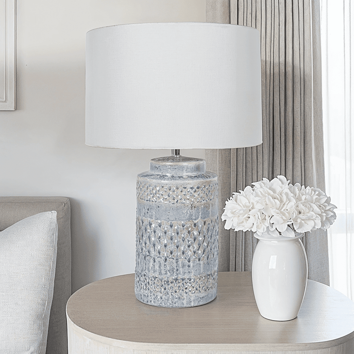 In Stock - Edita Blue & White Ceramic Table Lamp 