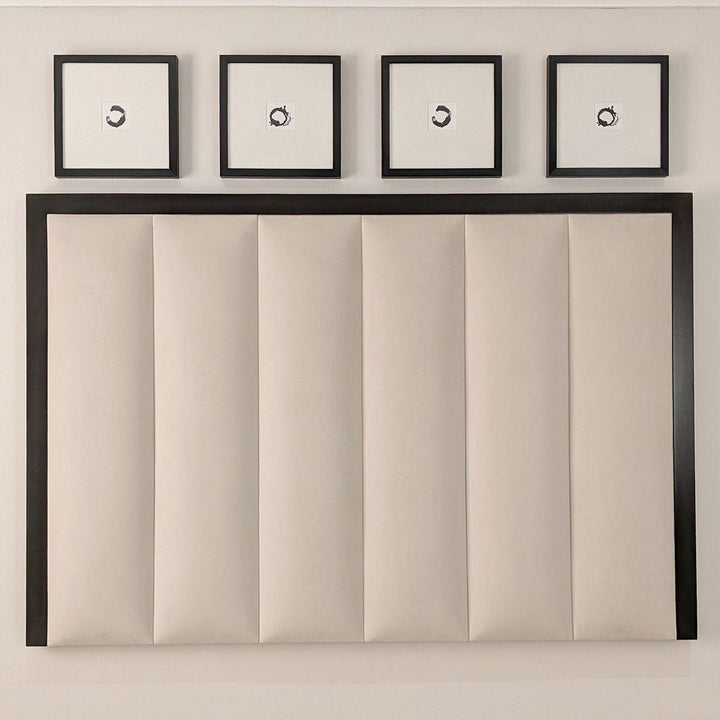 In Stock - Eleanor Premium Cream Velvet Channelled Headboard with Black Wooden Frame MTO Beds and Headboards 