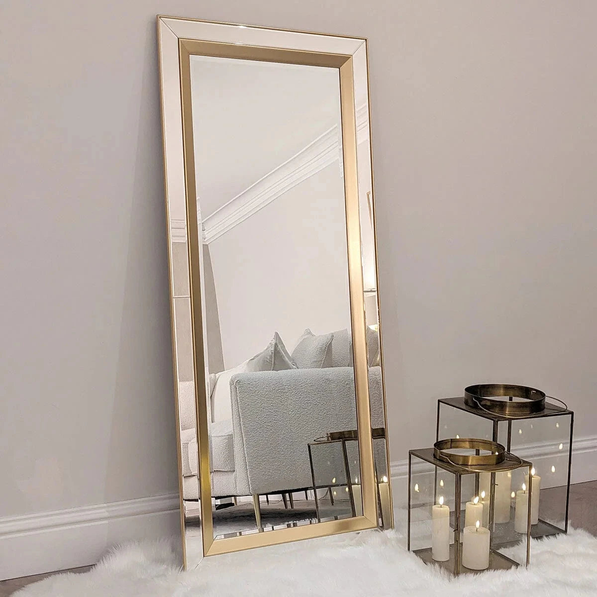 In Stock - Eloise Gold Framed Leaner Wall Mirror Accessories 