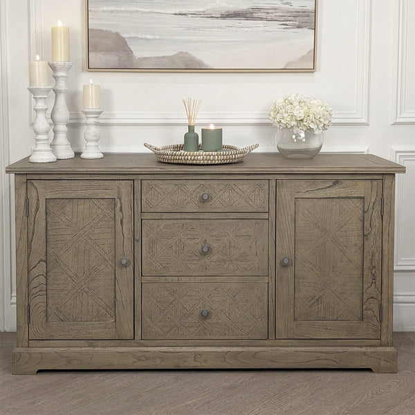 In Stock - Elysium Natural Wood 2 Door 3 Drawer Sideboard 