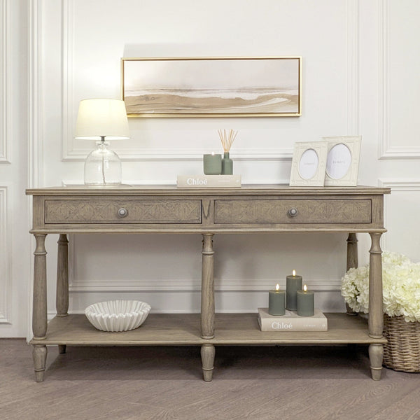 In Stock - Elysium Natural Wood Large 2 Drawer Console Table Furniture 