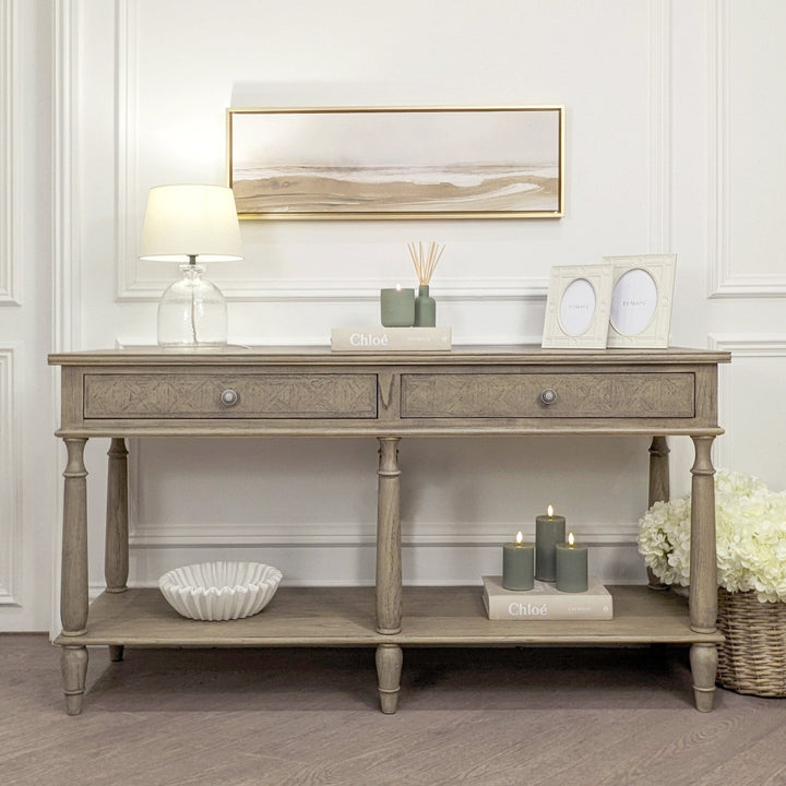In Stock - Elysium Natural Wood Large 2 Drawer Console Table Furniture 