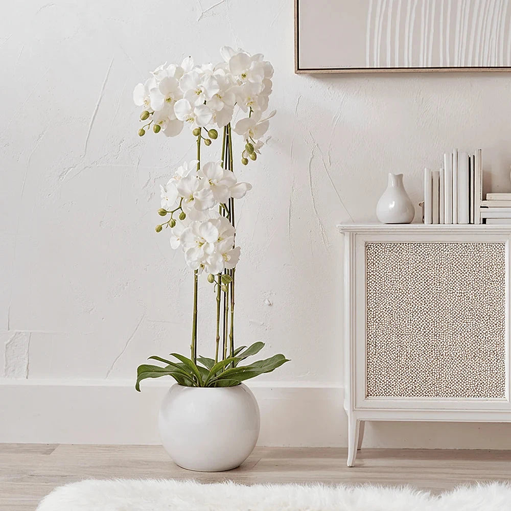 In Stock Floor Standing White Faux Potted Orchid Decorative Floral Accessories 