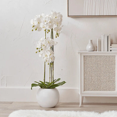 In Stock Floor Standing White Faux Potted Orchid Decorative Floral Accessories 