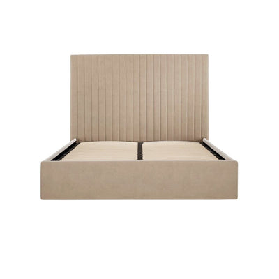 In Stock - Harriet Tall Beige Velvet Channelled Ottoman Bed - Double Beds and Headboards 