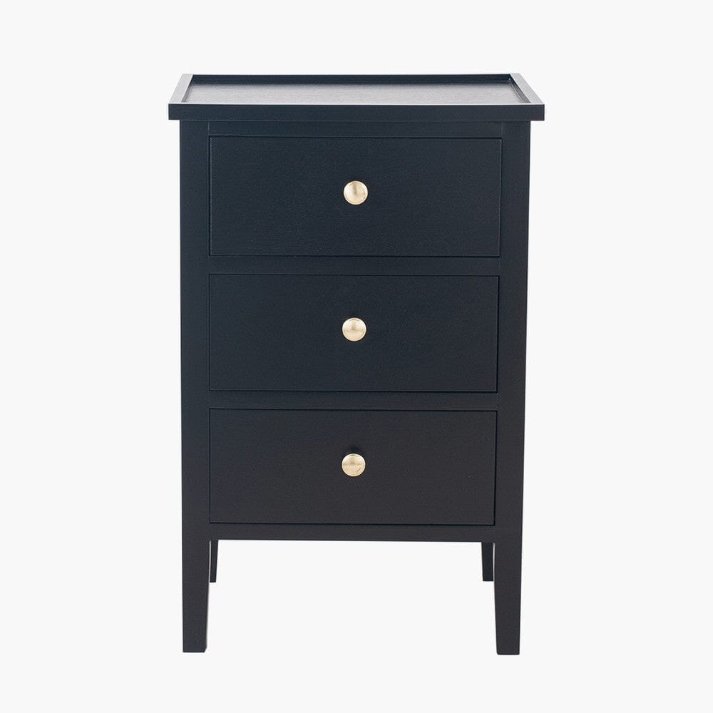 In Stock - Henrik Black 3 Drawer Bedside Table with Gold Handles Furniture 