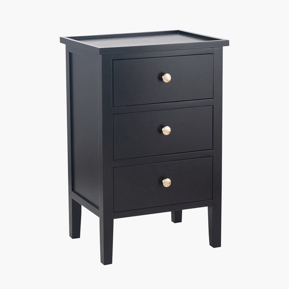 In Stock - Henrik Black 3 Drawer Bedside Table with Gold Handles Furniture 