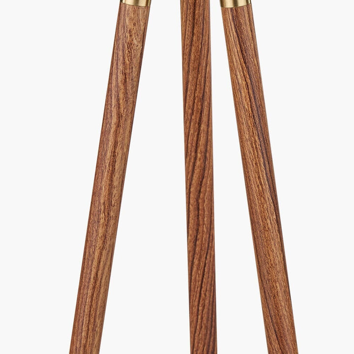 In Stock - Houston Gold Metal & Brown Wood Tripod Floor Lamp 
