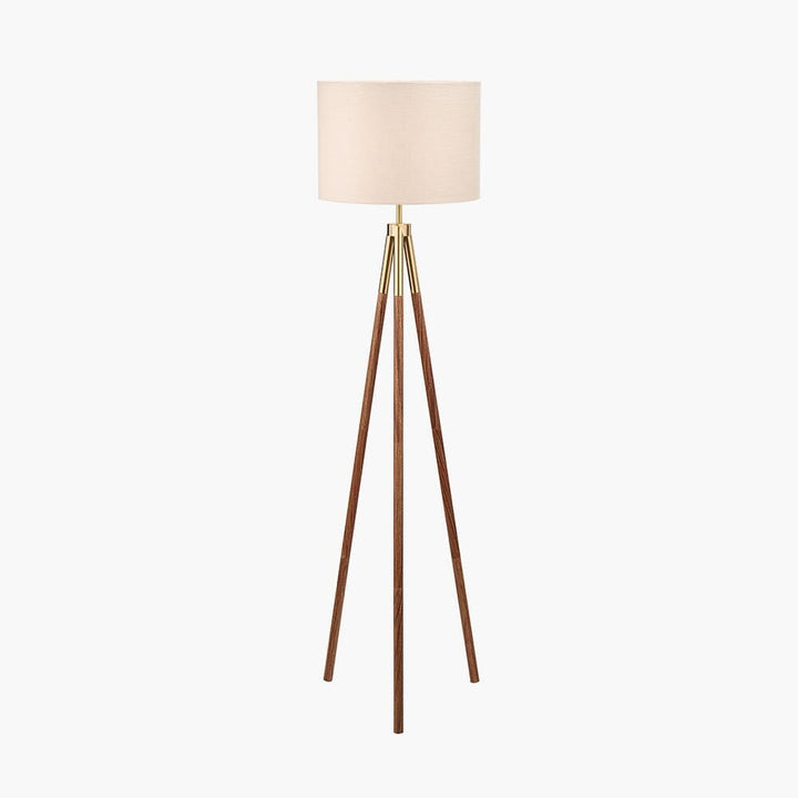 In Stock - Houston Gold Metal & Brown Wood Tripod Floor Lamp 
