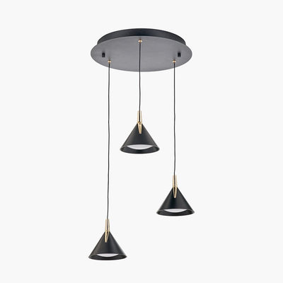 In Stock - Imogen Matt Black & Gold 3 Drop Round Pendant Ceiling Light Lighting 