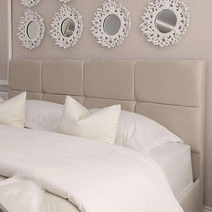 In Stock - Isabella Luxury Vanilla Velvet Upholstered Bed - Super King 