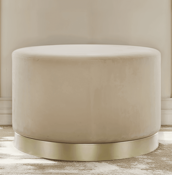 In Stock - Jaycee Beige & Gold Large Round Stool 