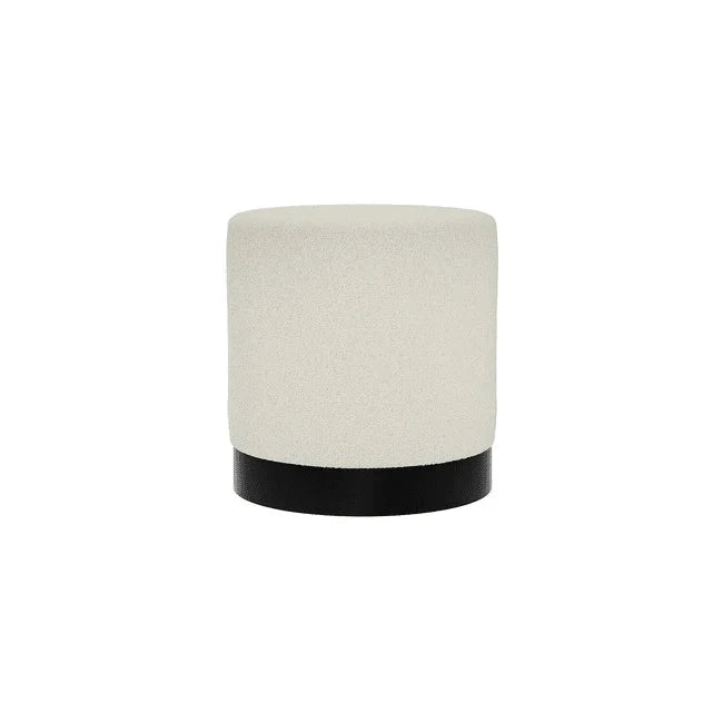 In Stock - Jaycee Cream Boucle & Black Medium Round Stool Furniture 