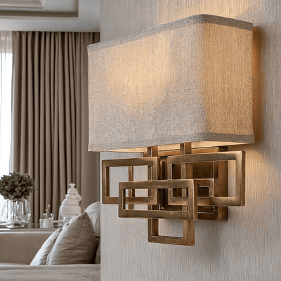 In Stock - Jennifer Brushed Brass 2 Light Wall Light with Linen Shade Lighting 