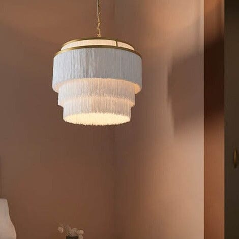 In Stock - Jessamine Gold & White Fringed Pendant Ceiling Light Lighting 