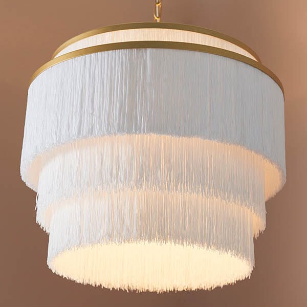 In Stock - Jessamine Gold & White Fringed Pendant Ceiling Light Lighting 