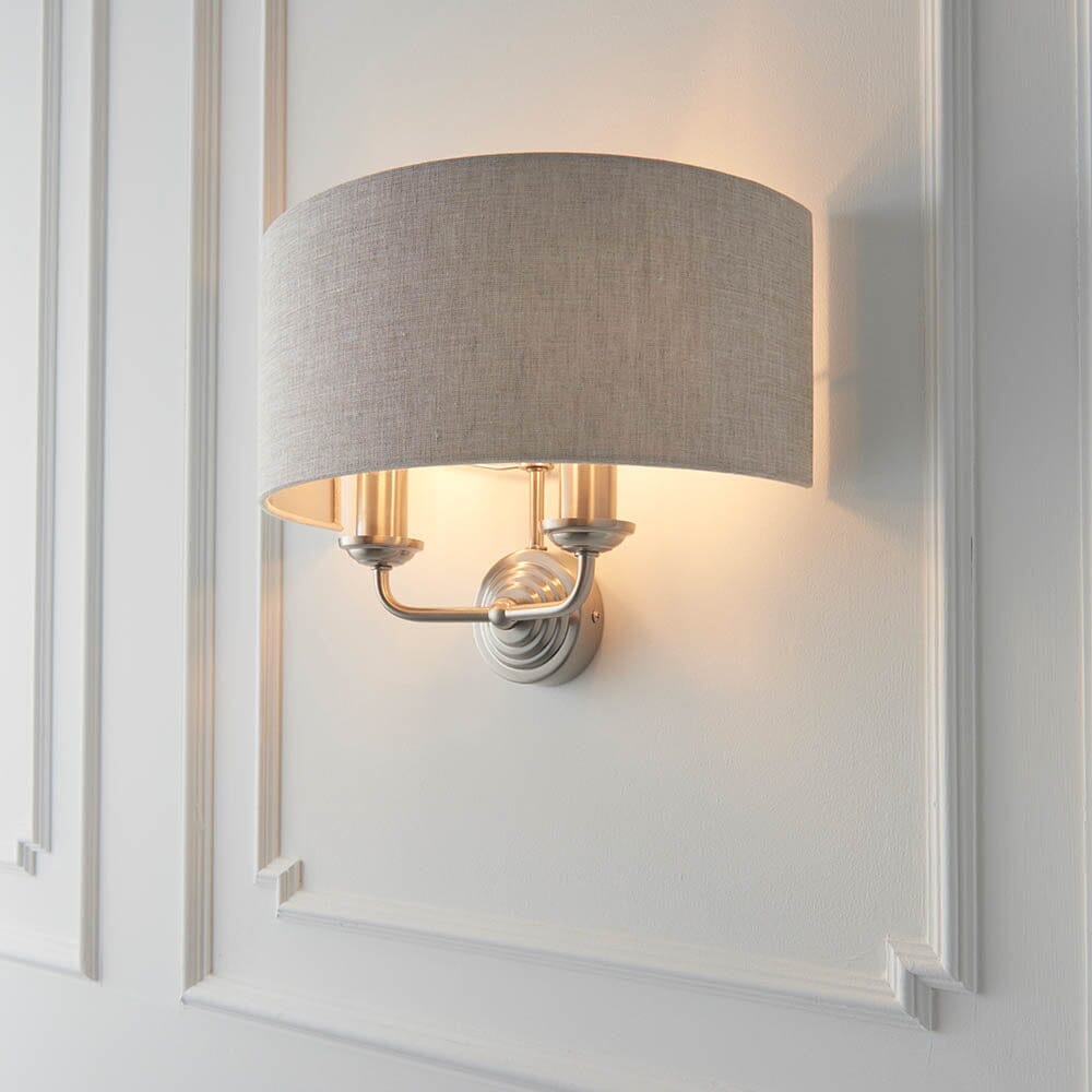 In Stock - Juniper 2 Light Chrome Wall Light with Neutral Shade Lighting 