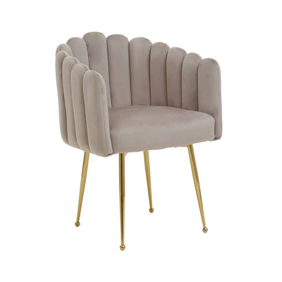 In Stock - Kelcie Beige Velvet Scalloped Dining Chair with Gold Legs Furniture 