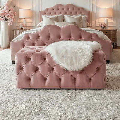 In Stock - Langley Blush Pink Buttoned Bench Furniture 