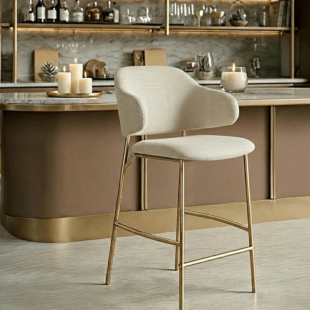In Stock - Libbie Beige & Gold Bar Stool Furniture 