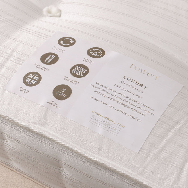 In Stock - Luxury 3000 Pocket Natural Mattress, With Wool, Silk and Cashmere - Double 