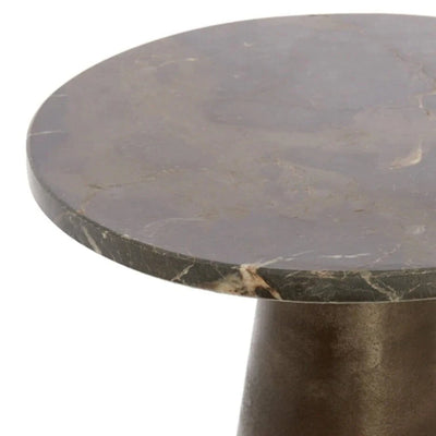 In Stock - Macci Bronze & Dark Marble Round Side Table Furniture 