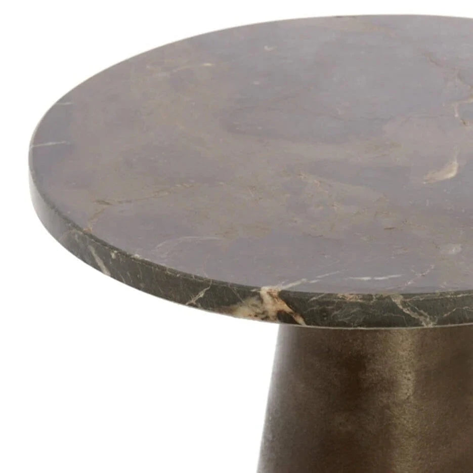 In Stock - Macci Bronze & Dark Marble Round Side Table Furniture 